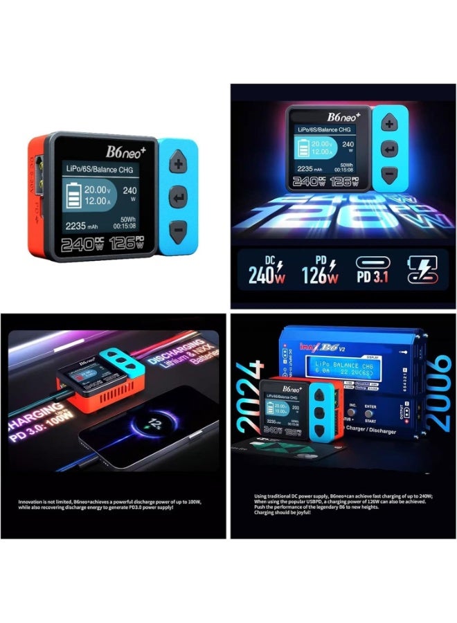 SKYRC RC Charger Balance for LiPo Battery Car Airsoft Drone, SKYRC B6 Neo+ USB C Universal Professional Multifunction Small Fast Charger 1S-6S Li Ion LiHV Life PB, 7.4V 2S-15S NiMH NiCd Discharge - Image 3